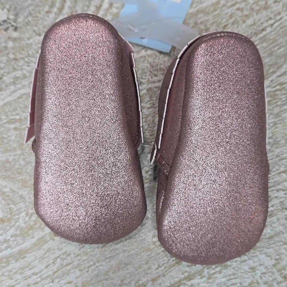 Cat & Jack Metallic Pink Faux Leather Fringe Moccasins